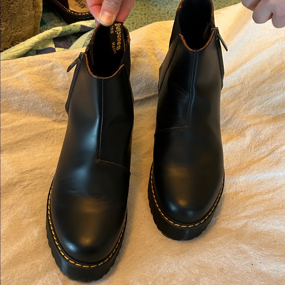 Dr. Martens Black Ankle Boots with Brown Stitching